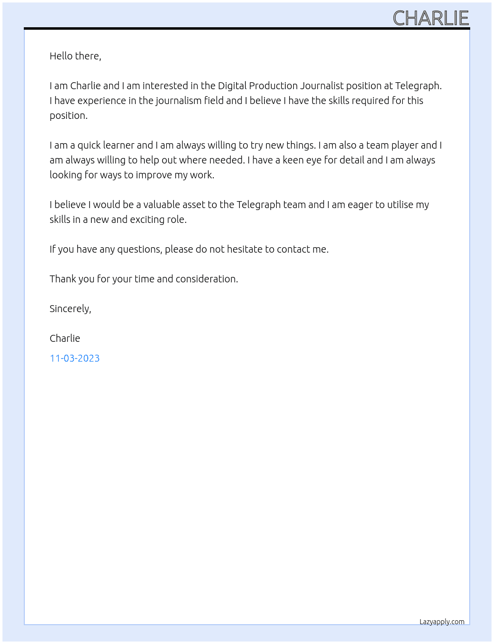 Digital Production Journalist At Telegraph Cover Letter