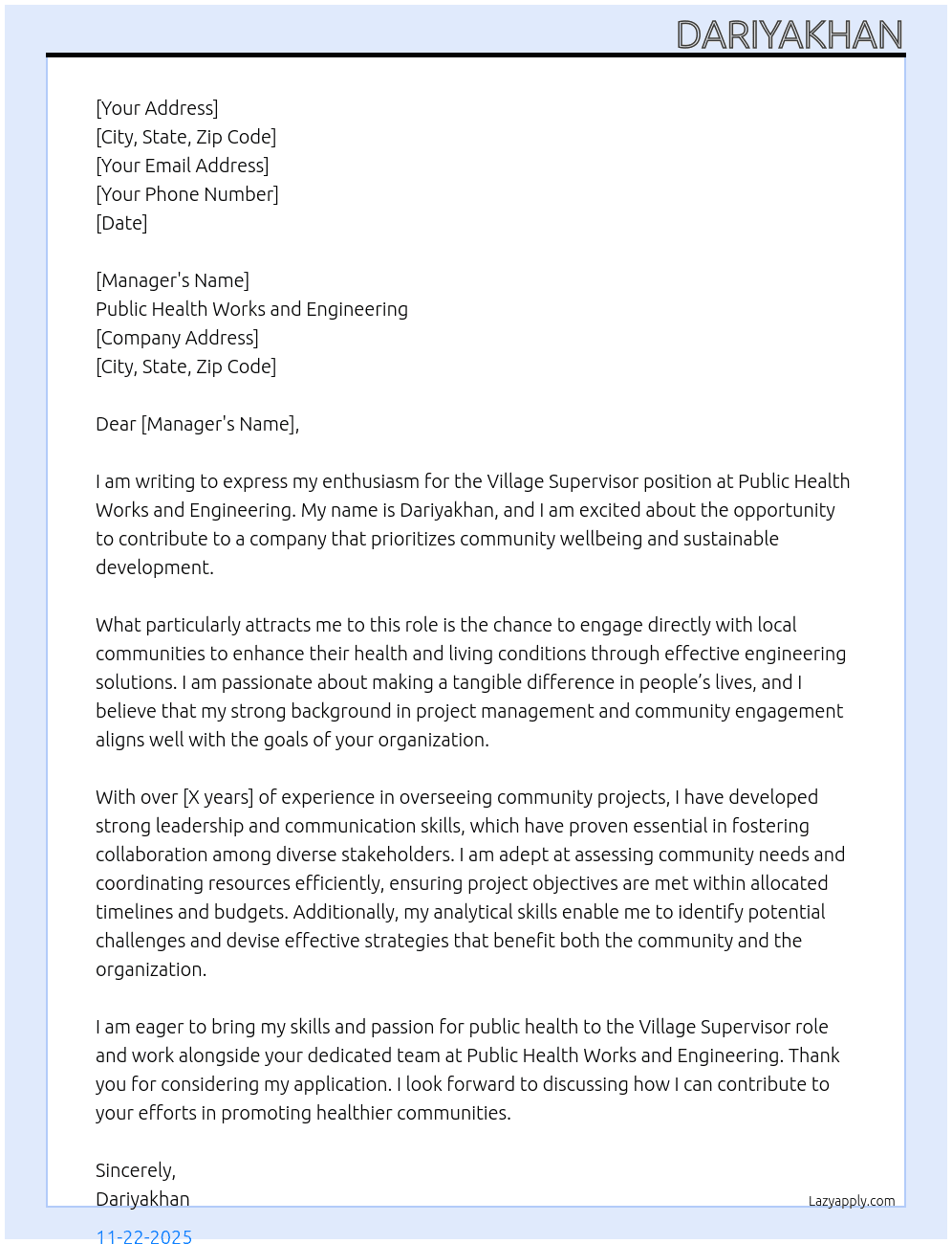 Cover letter for village supervisor - LazyApply