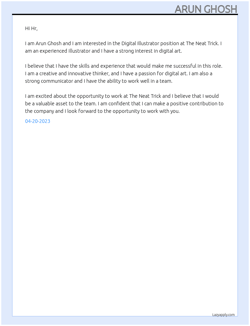 Digital Illustrator At The Neat Trick Cover Letter