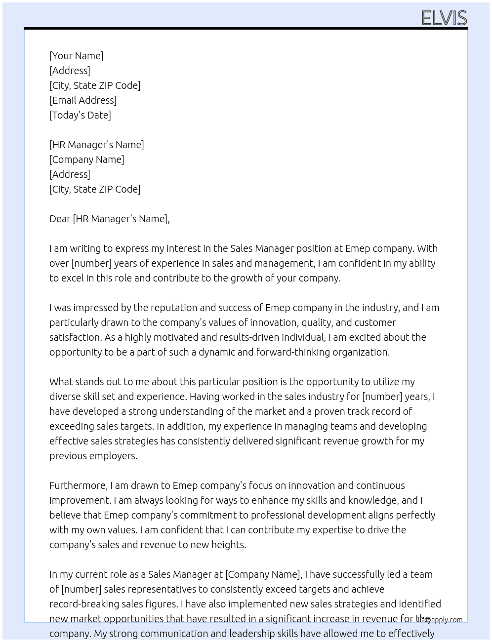 Sales Manager At Emep company Cover Letter