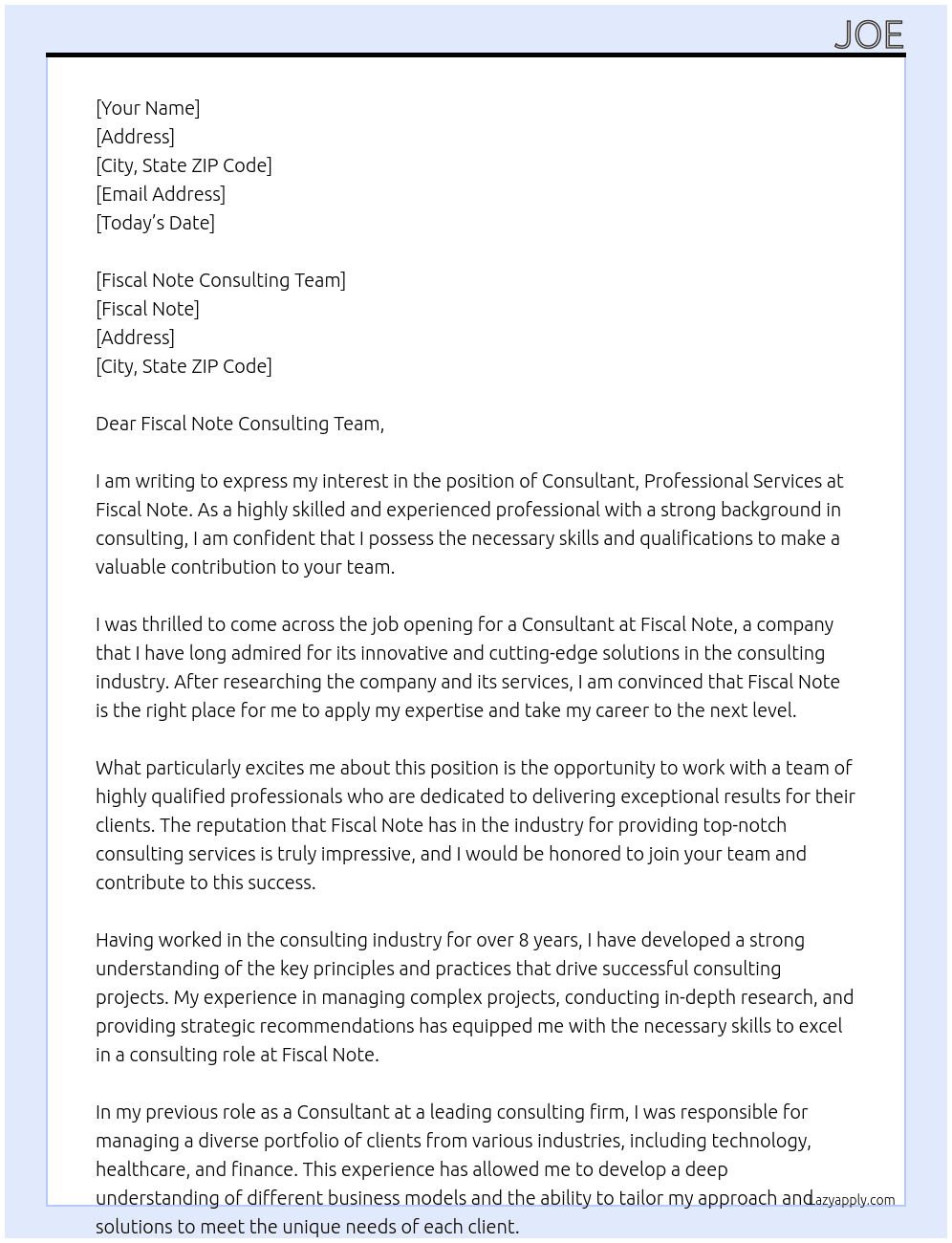 Consultant, Professional Services At Fiscal Note Cover Letter