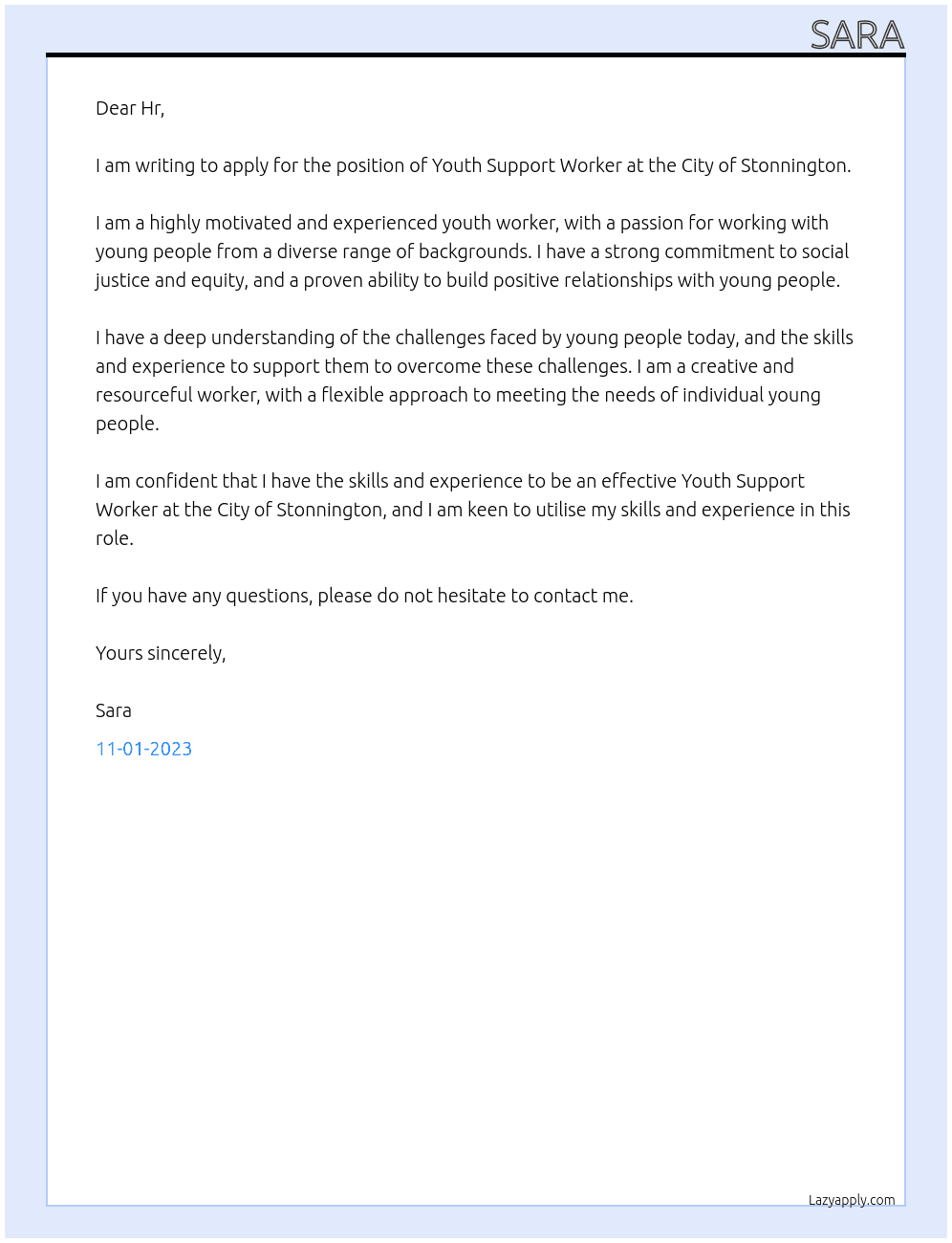 Youth Support Worker At City of Stonnington Cover Letter