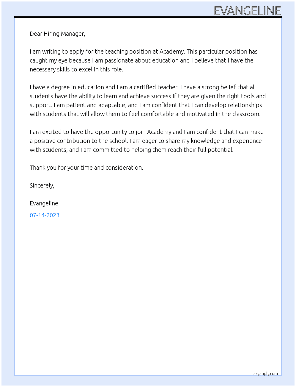 teaching At academy Cover Letter