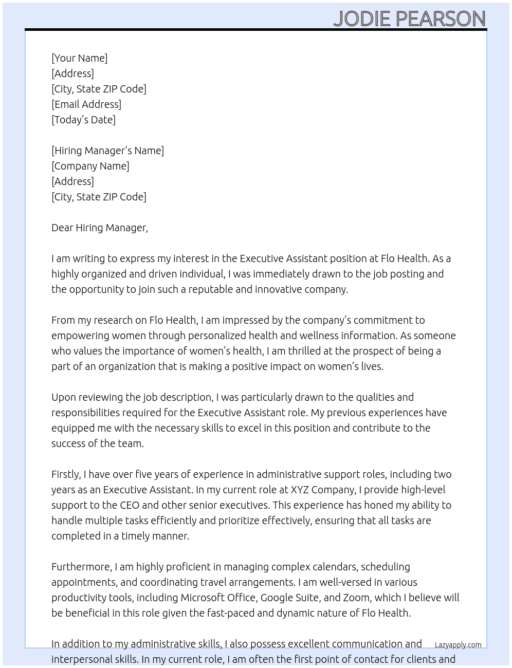 Executive Assistant At Flo Health Cover Letter