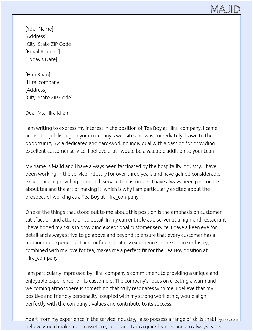 Tea Boy At Hira_company Cover Letter