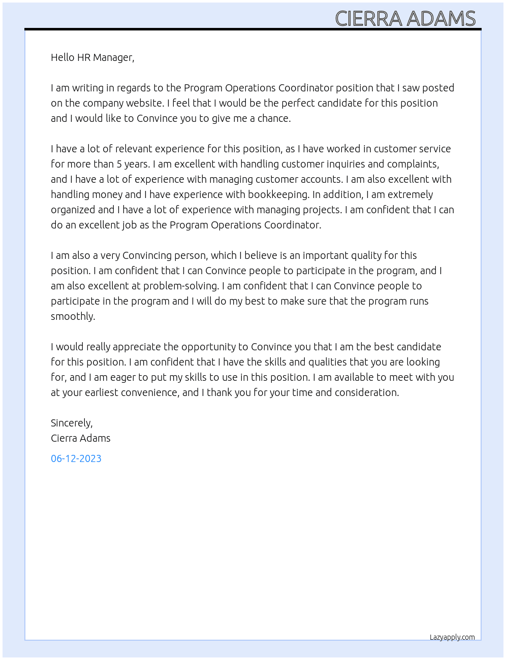 Program Operations Coordinator At Program Operations Coordinator Cover Letter