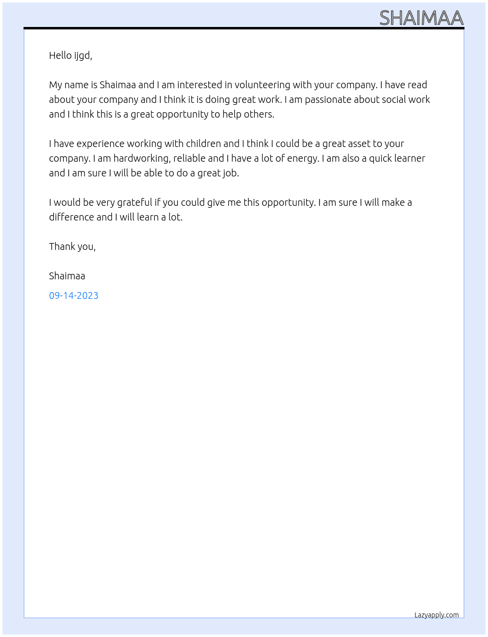 Volunteering At ijgd Cover Letter