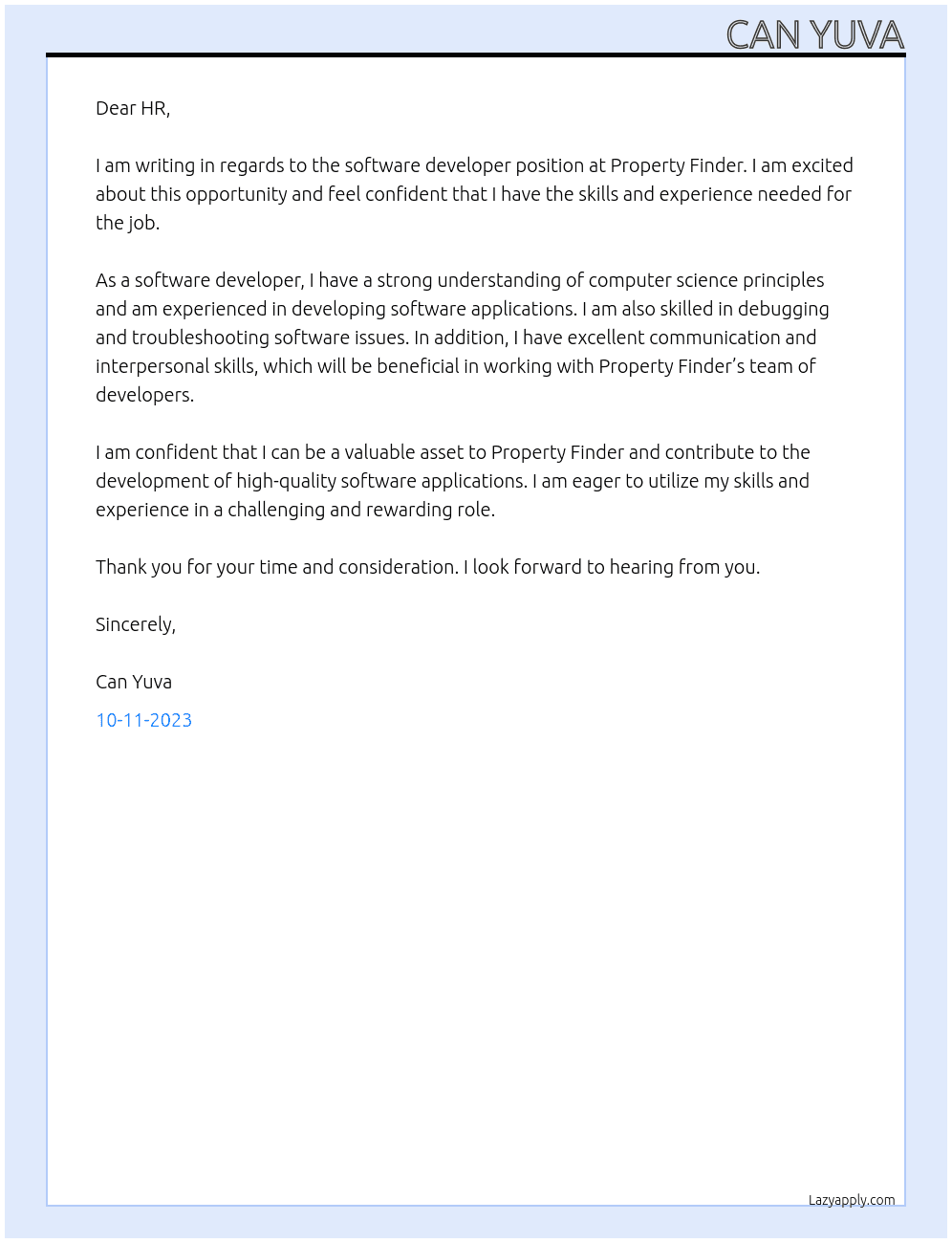 software developer At Property Finder Cover Letter