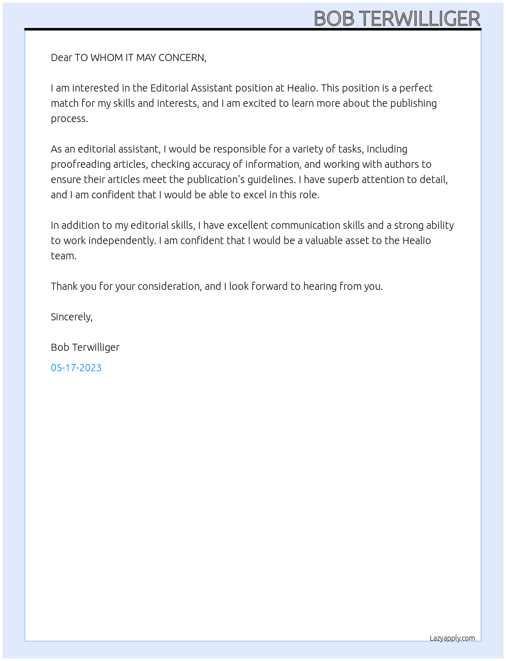 Editorial Assistant At Healio Cover Letter