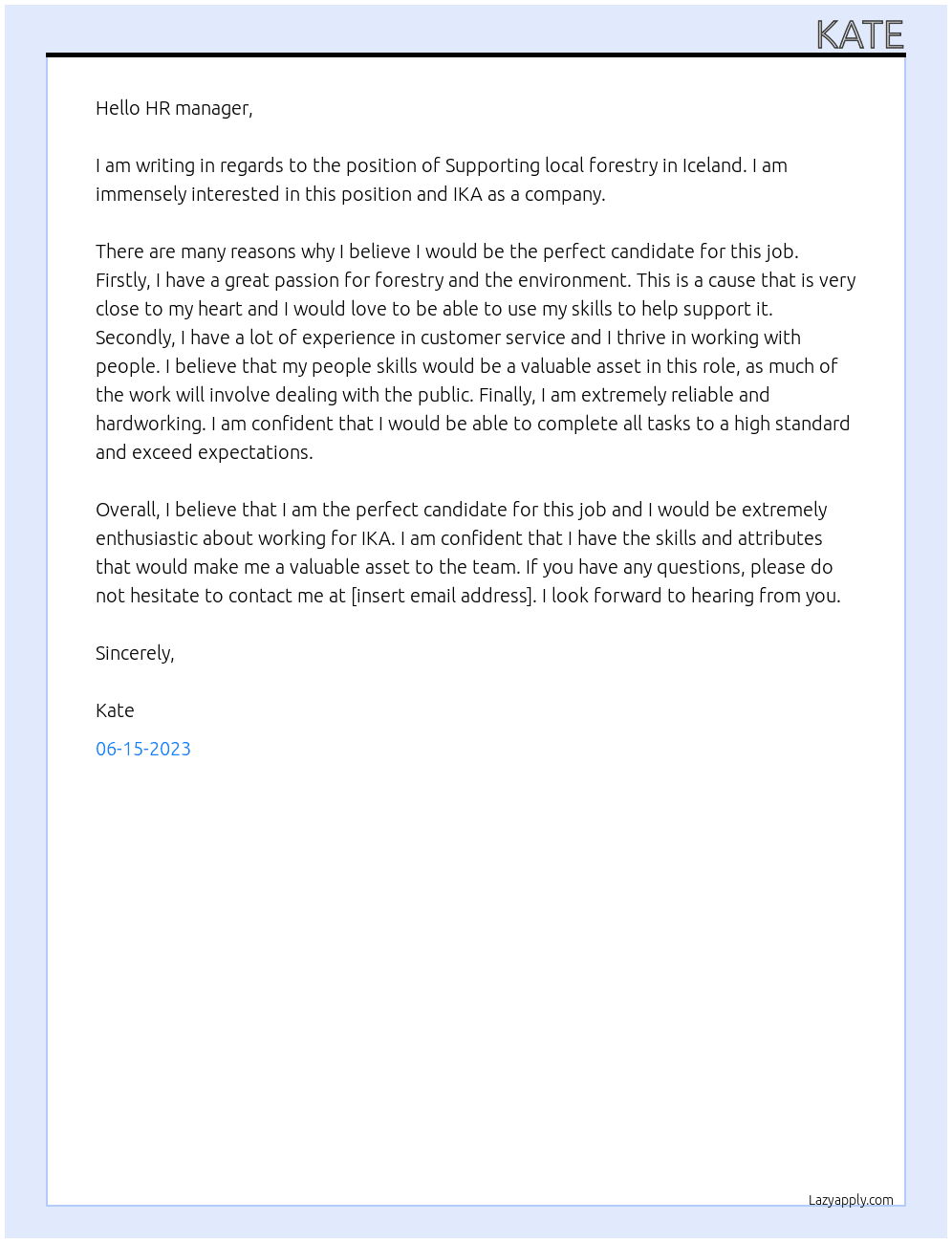 Supporting local forestry in Iceland At IKA Cover Letter