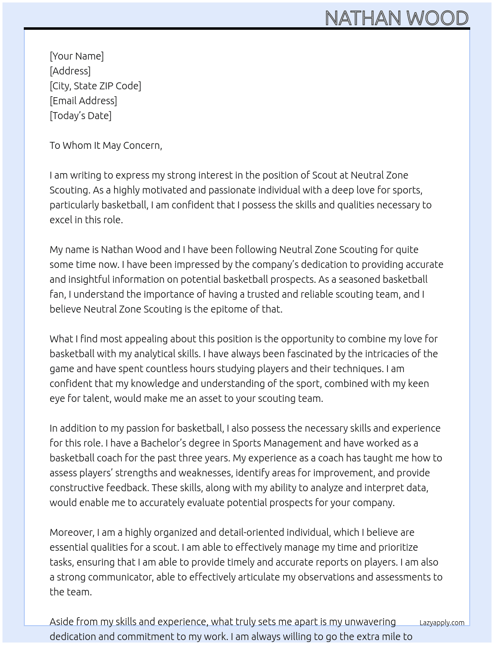 Scout At Neutral Zone Scouting Cover Letter
