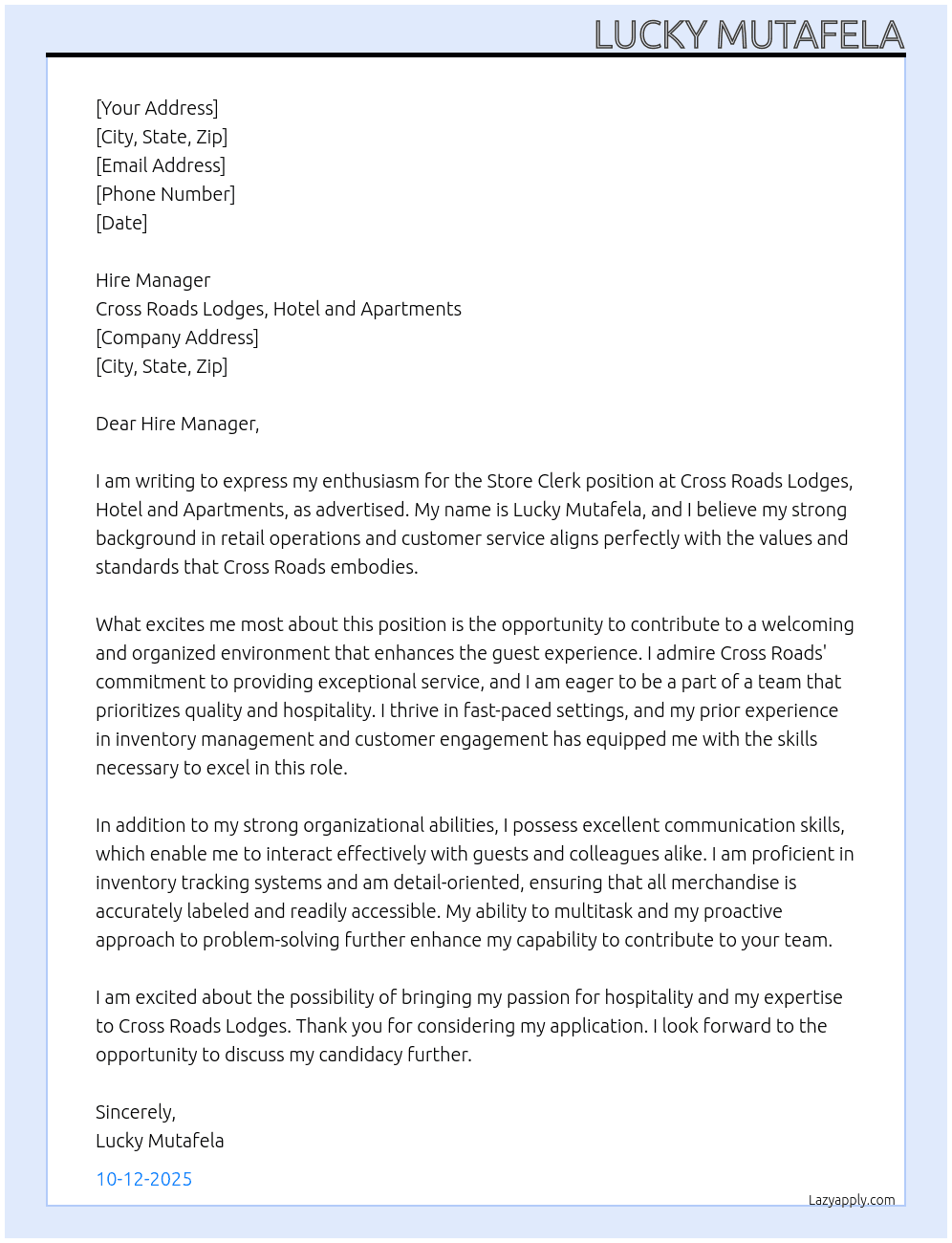 Cover letter for store clark - LazyApply
