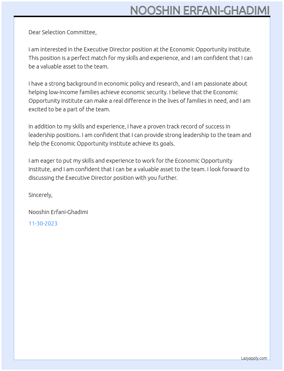  Executive Director At Economic Opportunity Institute Cover Letter