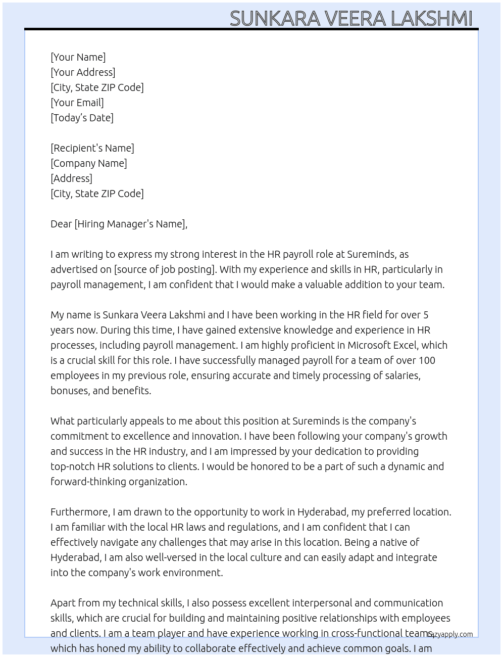 Hr At Sureminds  Cover Letter