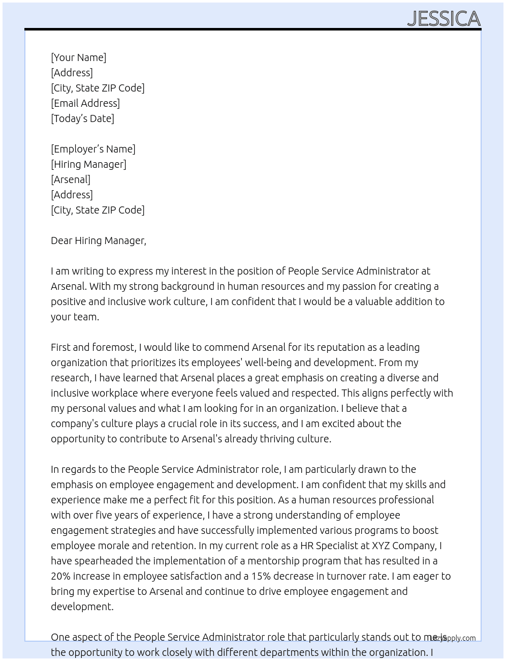 people service administrator At arsenal  Cover Letter