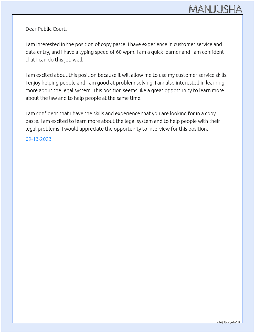 copy paste At public court  Cover Letter