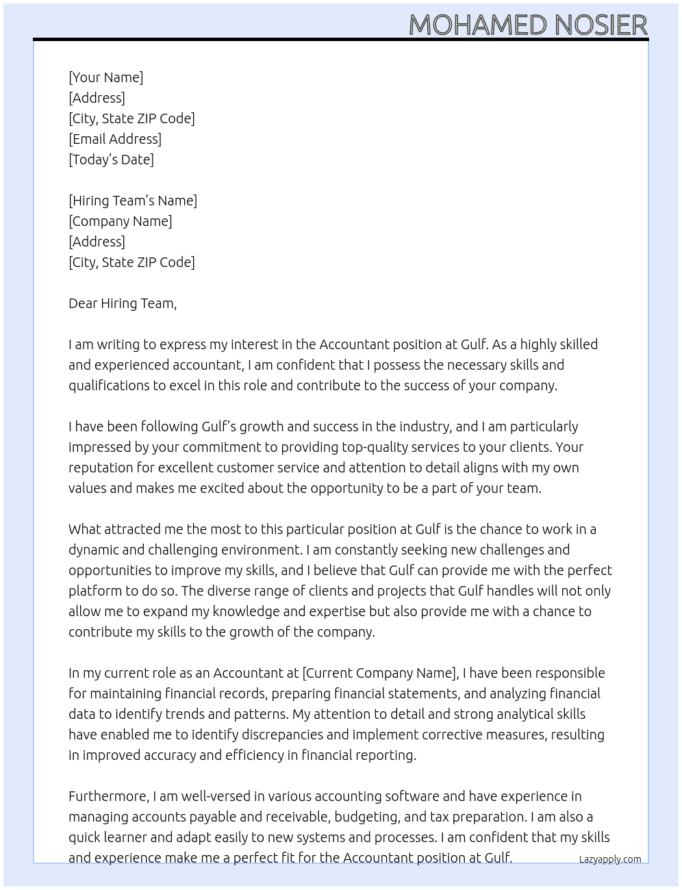 Accountant  At Gulf  Cover Letter