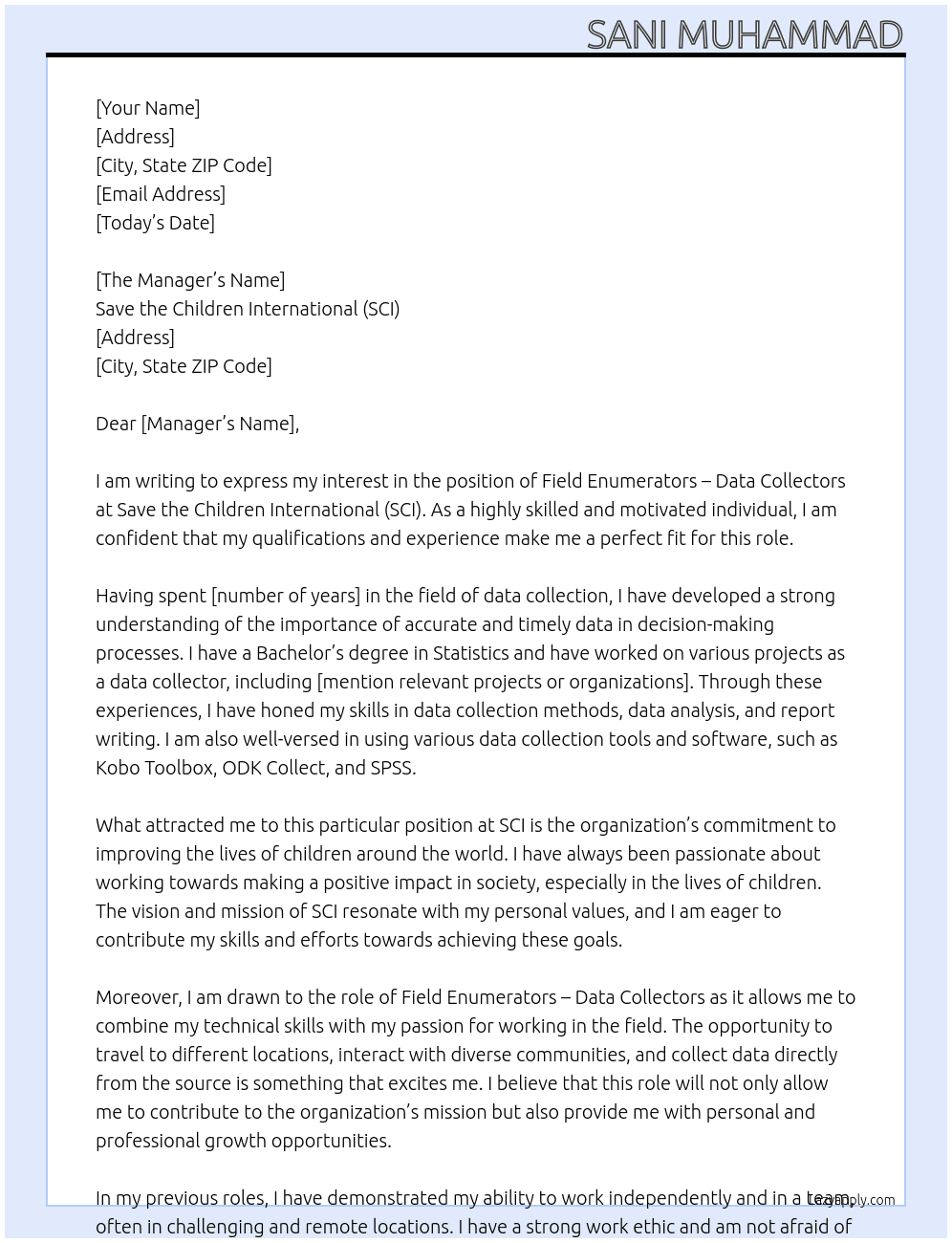 Cover letter for field enumerators – data collectors - LazyApply