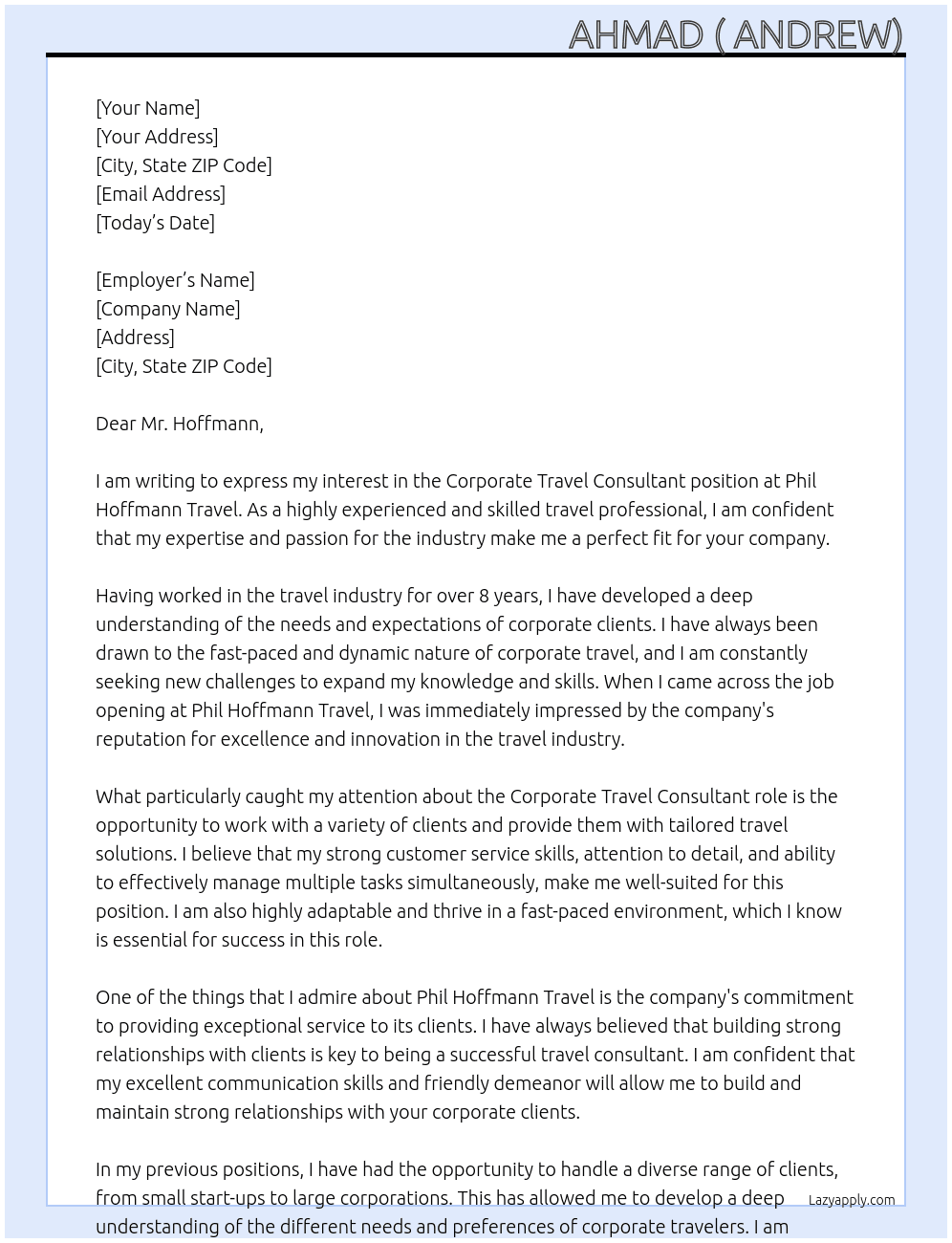 Corporate Travel Consultant At Phil Hoffmann Travel  Cover Letter