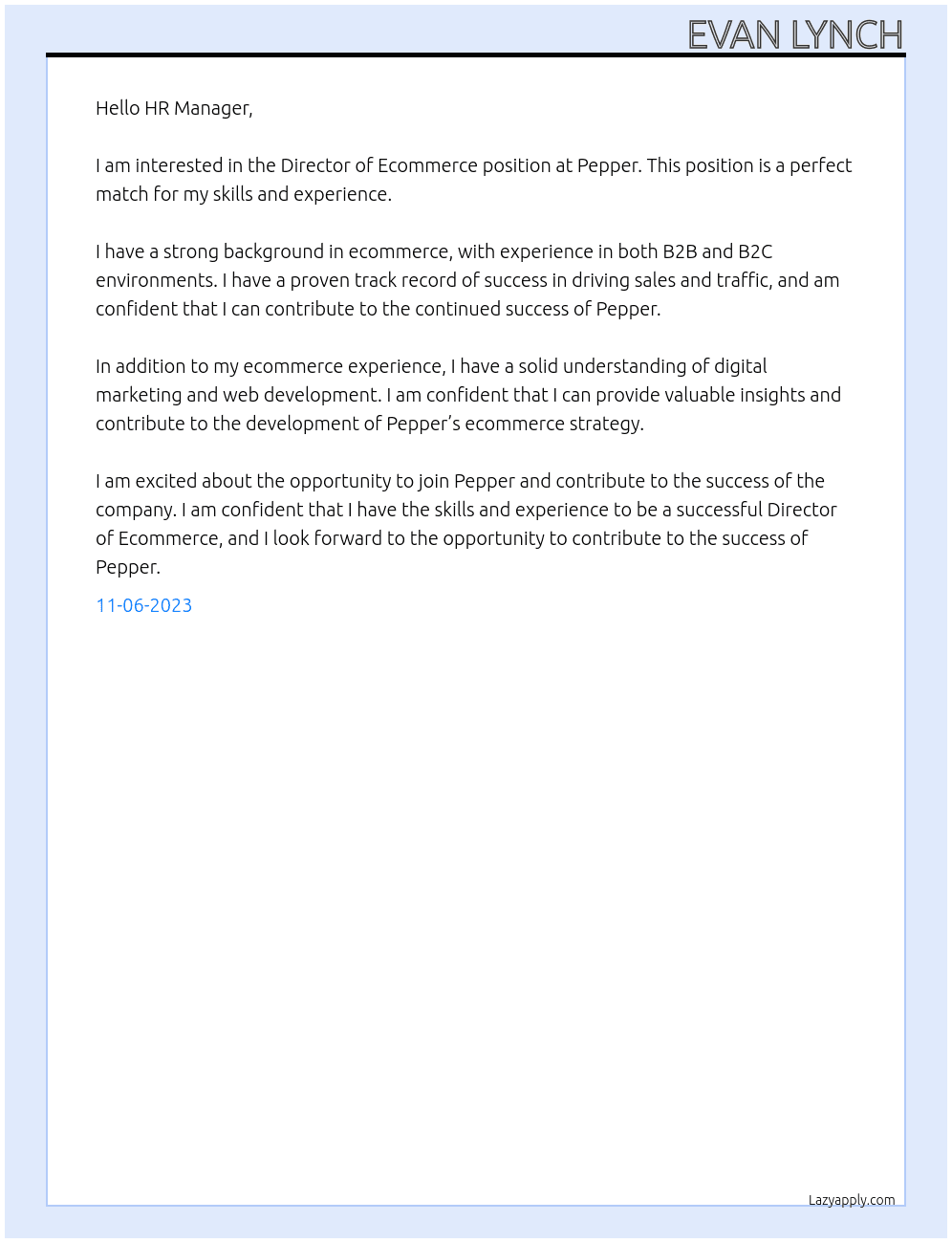 Director of Ecommerce At Pepper Cover Letter