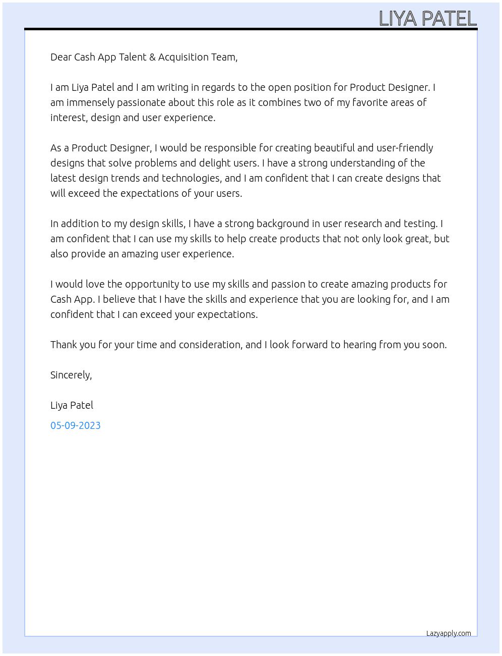 Product Designer At Cashapp Cover Letter