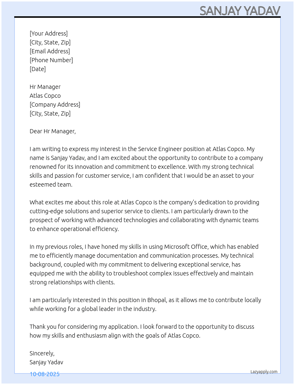 Cover letter for service engineer - LazyApply