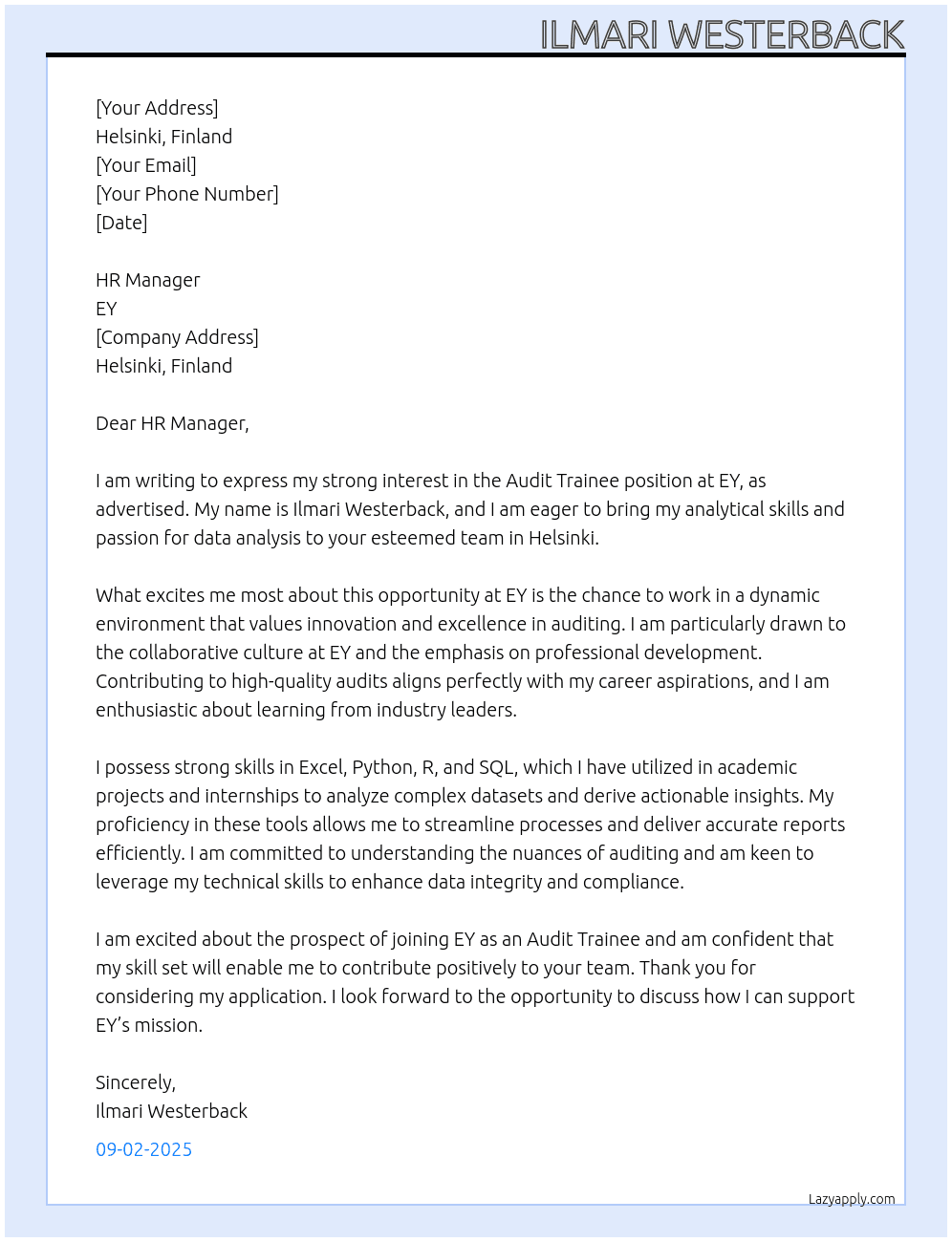 Cover letter for audit trainee - LazyApply