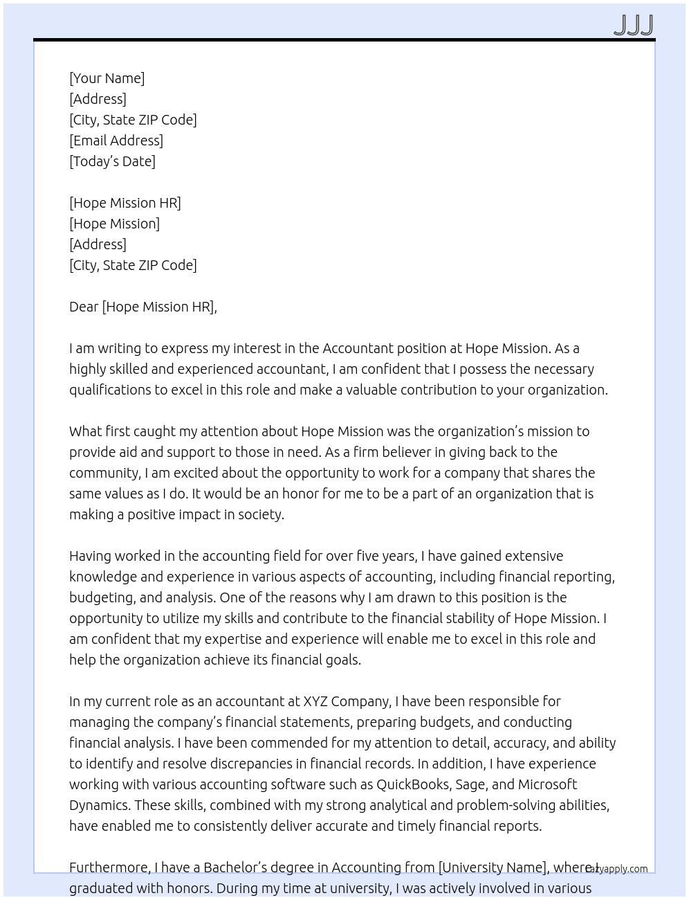 accountant At hope mission Cover Letter