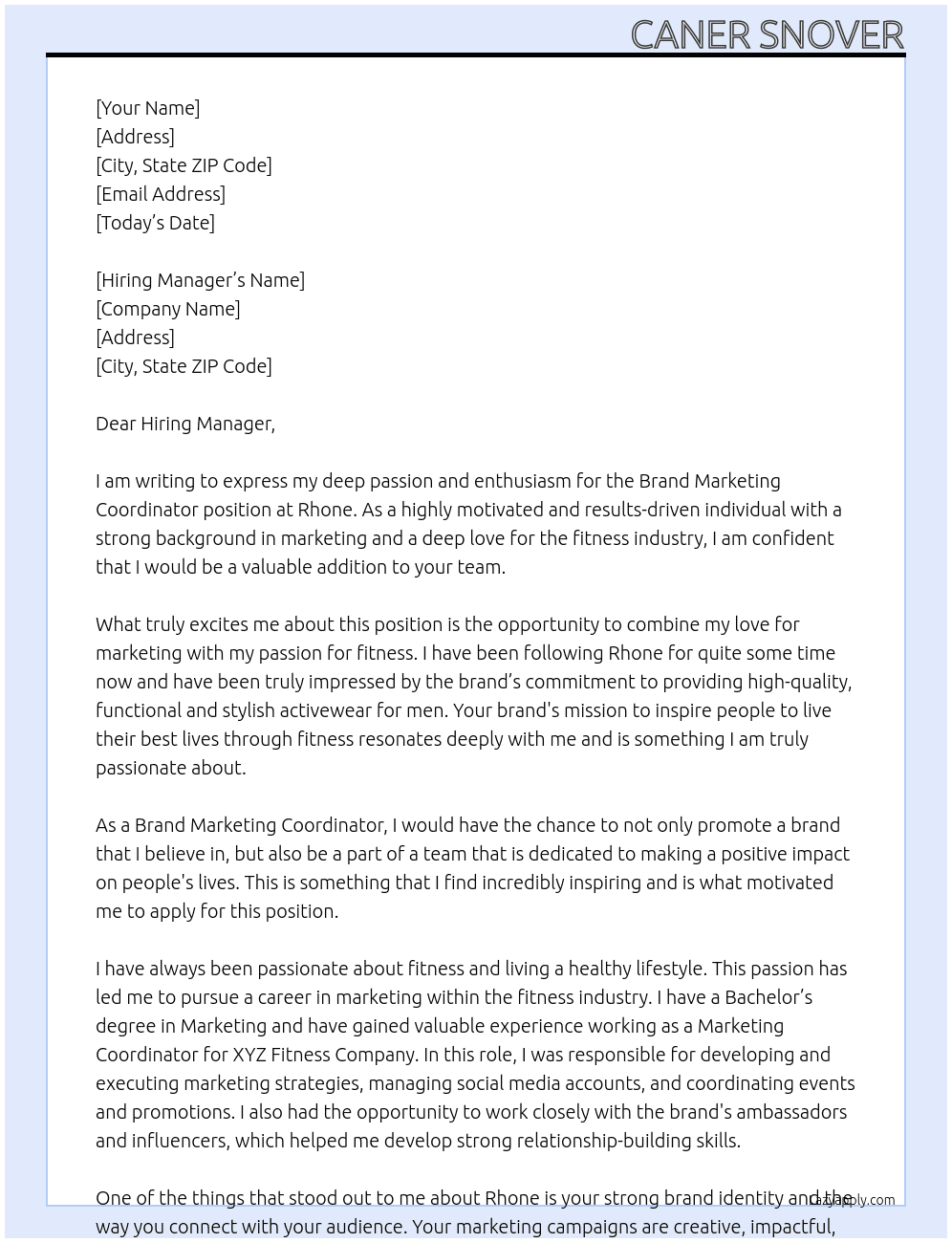 Brand Marketing Coordinator  At Rhone Cover Letter