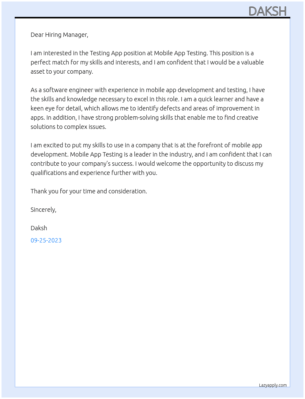 Testing app  At Mobile app testing  Cover Letter