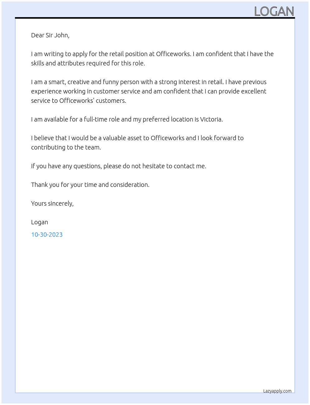 Retail At officeworks Cover Letter