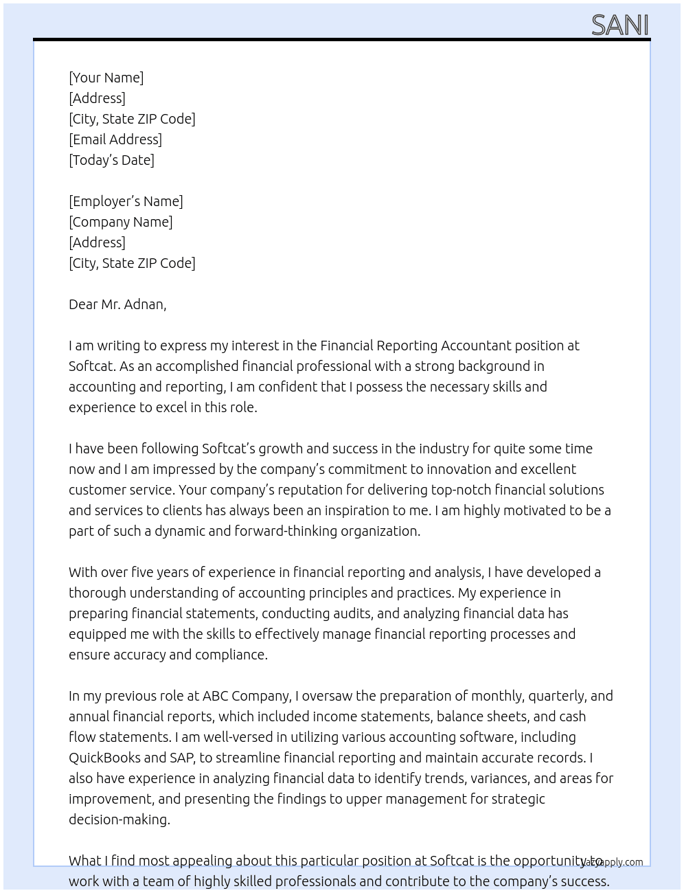 Financial Reporting Accountant At Softcat Cover Letter