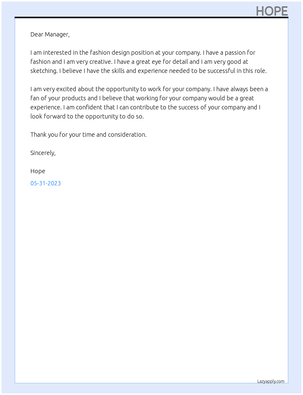 Fashion Design At T-shirt Compnay Cover Letter
