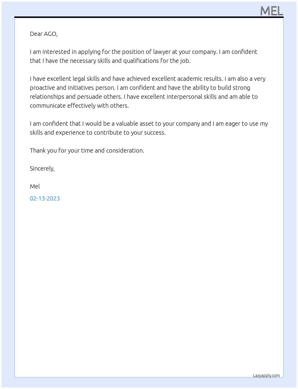 Lawyer At AGO Cover Letter