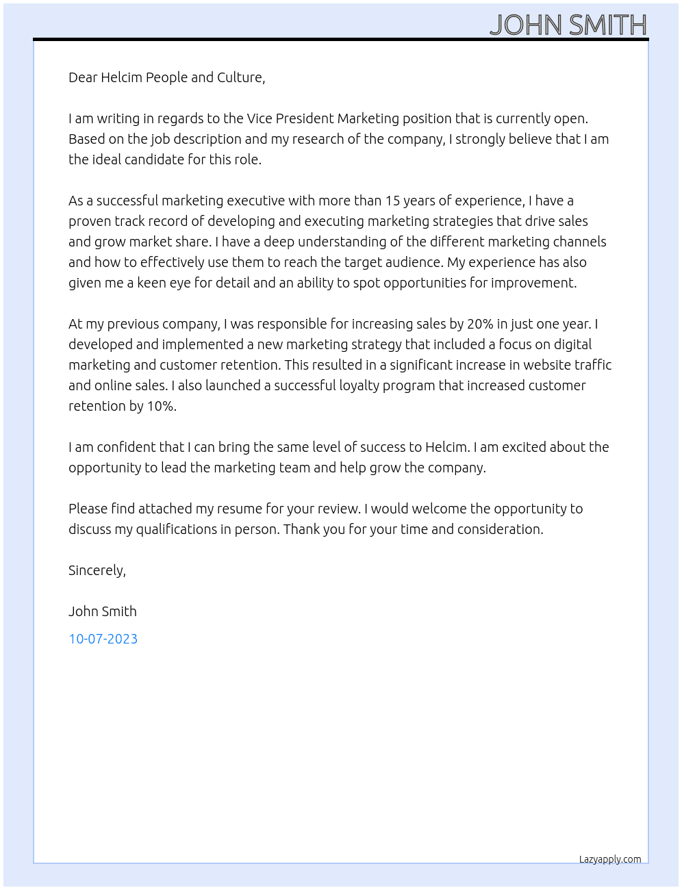 Vice president marketing  At Helcim Cover Letter