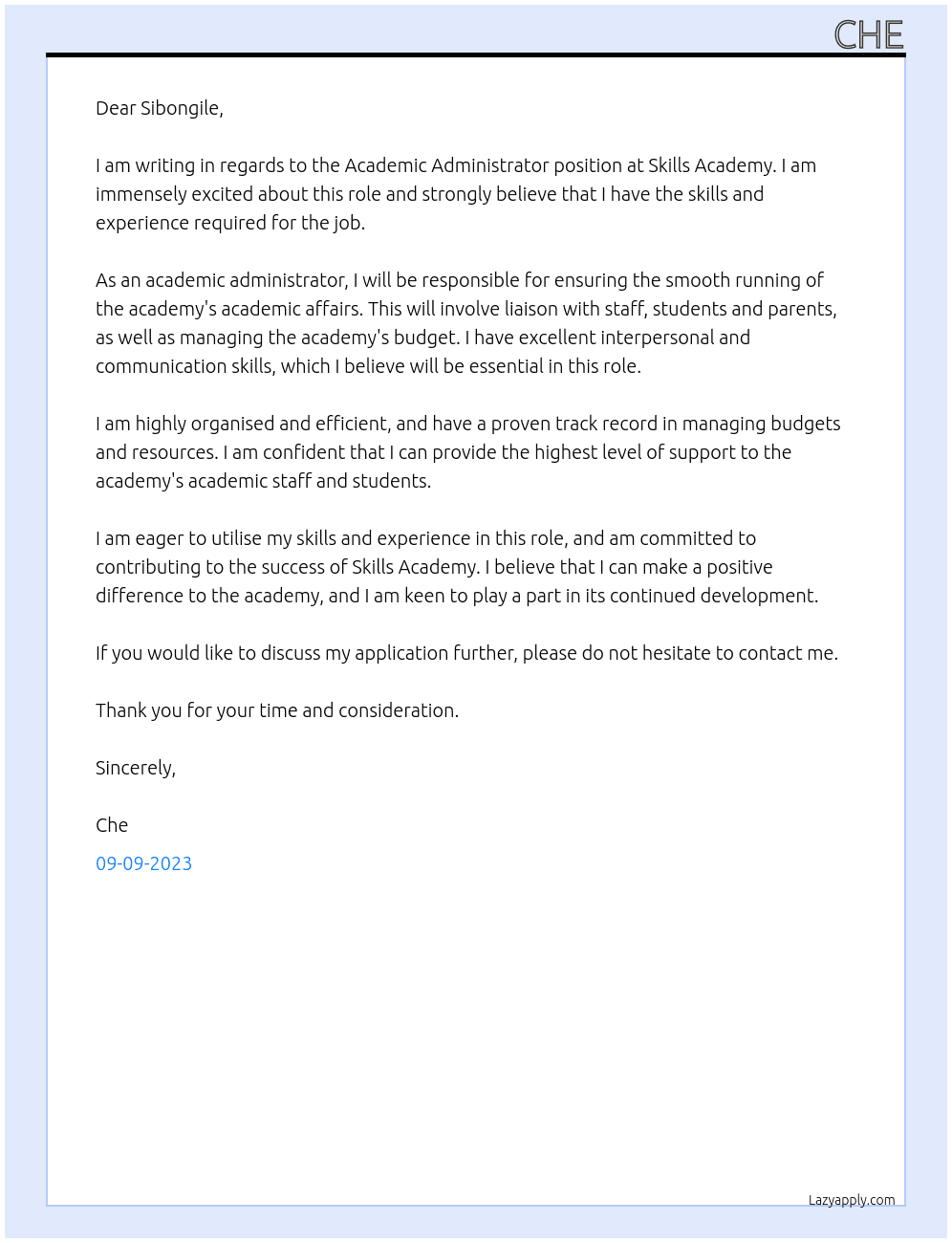 Academic Administrator  At Skills Academy Cover Letter