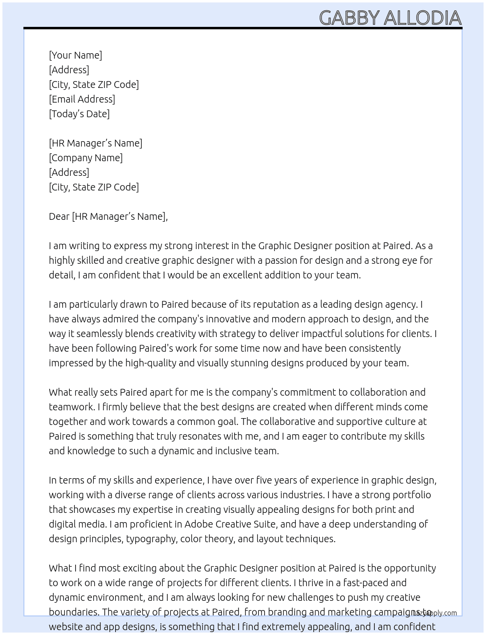 graphic designer At Paired Cover Letter