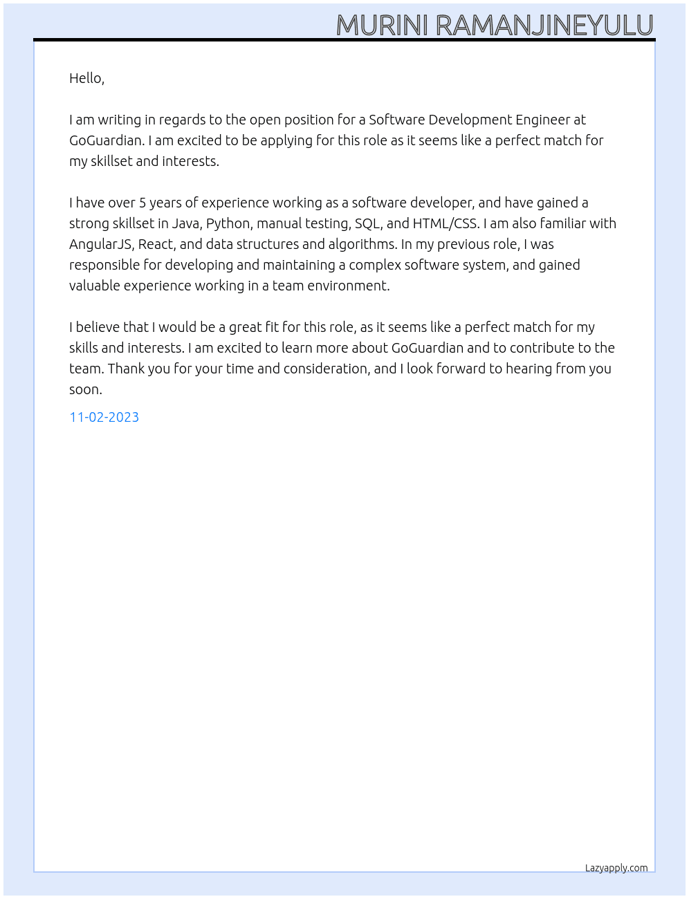Software Development Engineer  At GoGuardian Logo Cover Letter