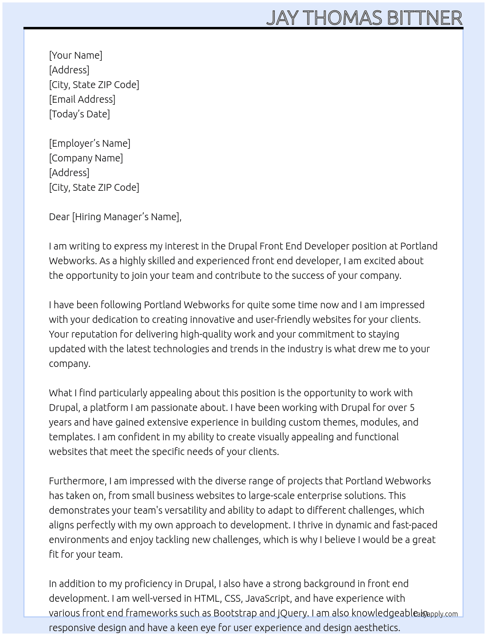Drupal Front End Developer At Portland Webworks Cover Letter