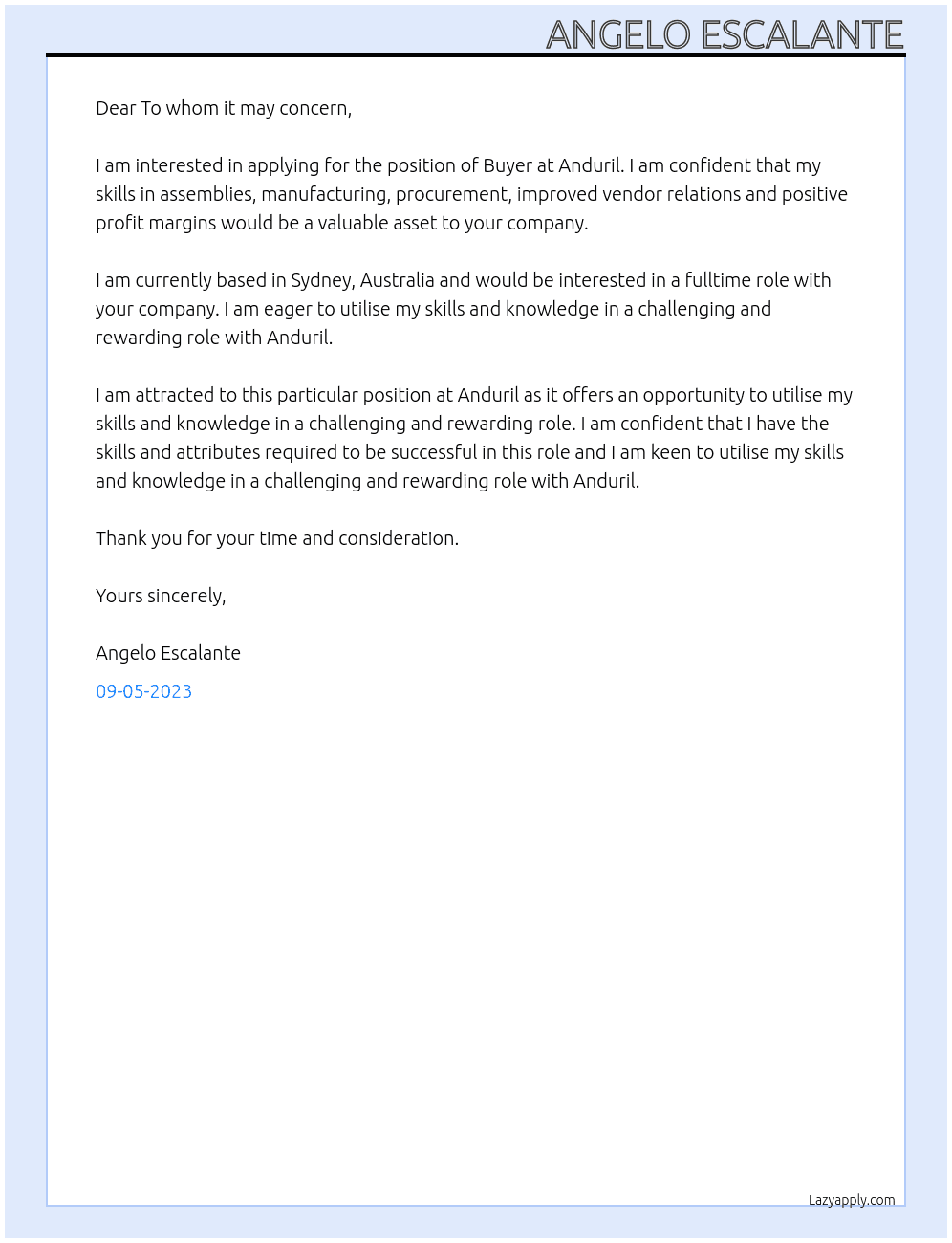 Buyer At Anduril Cover Letter