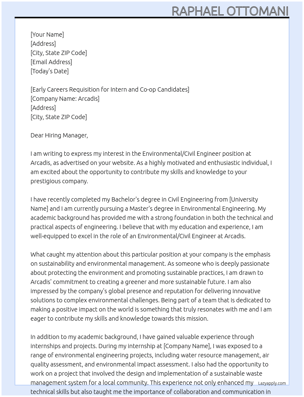 Cover letter for environmental/ cvil engineer - LazyApply