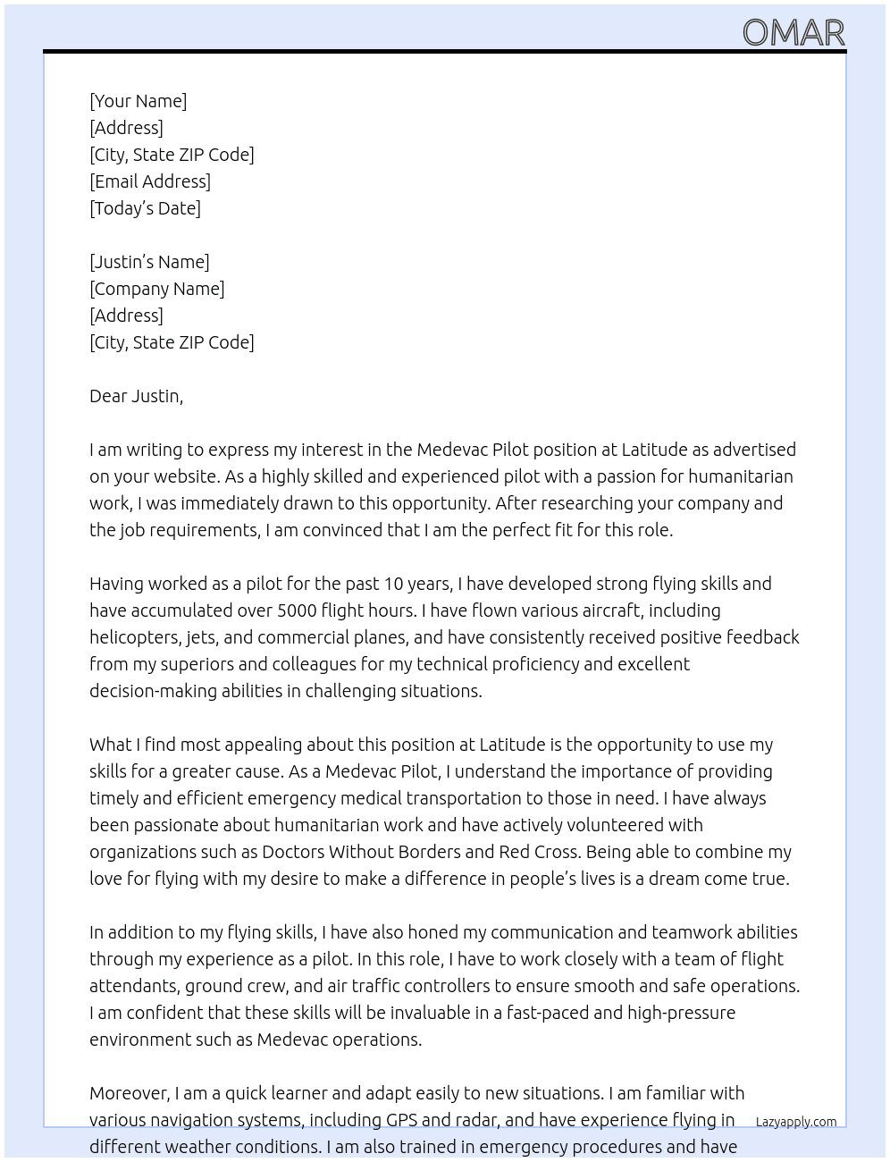 medevac pilot At latitude Cover Letter