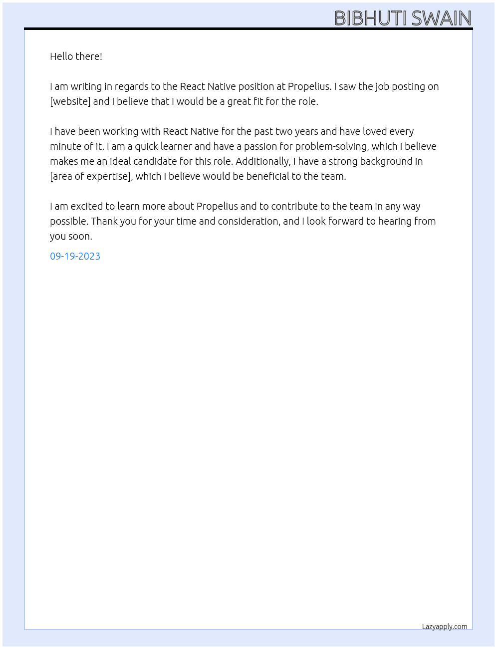 React Native At Propelius Cover Letter