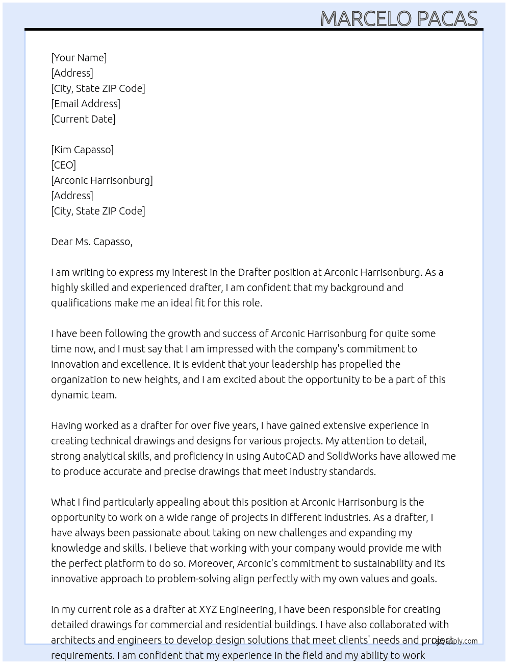 Drafter  At Arconic Harrisonburg Cover Letter