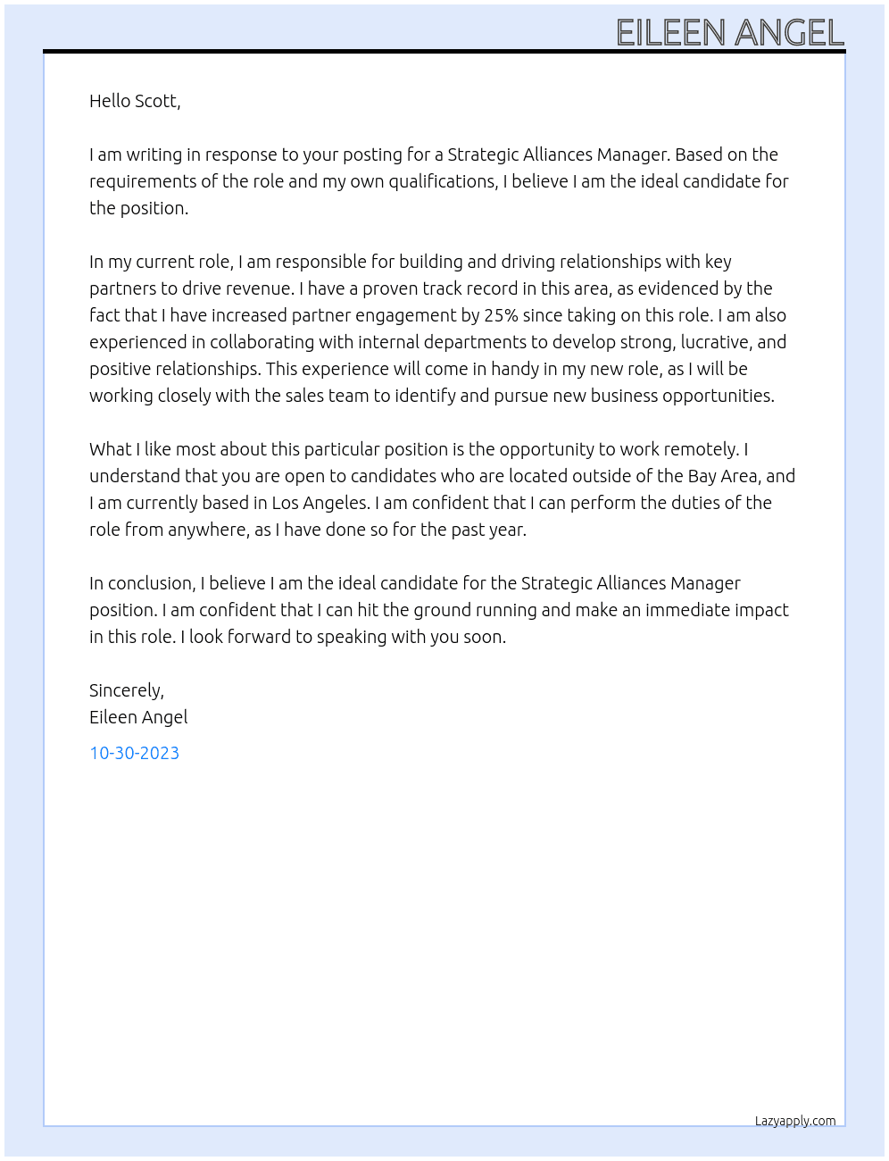 Strategic Alliances Manager At PandaDoc Cover Letter