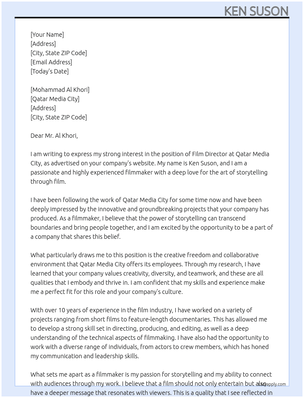 Film Director At Qatar Media City Cover Letter