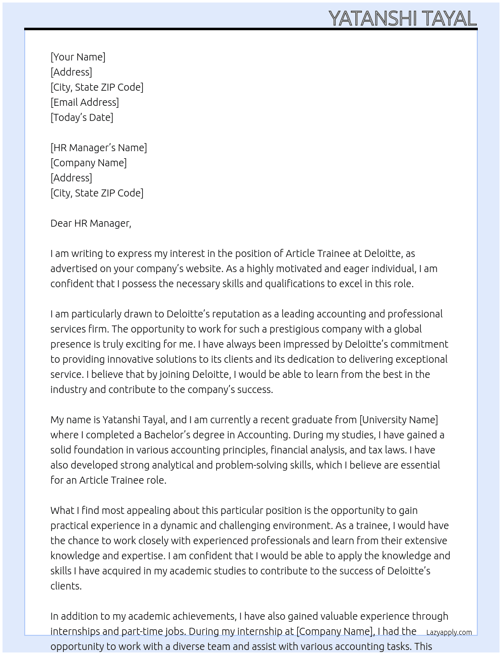 Article Trainee At Deloitte Cover Letter