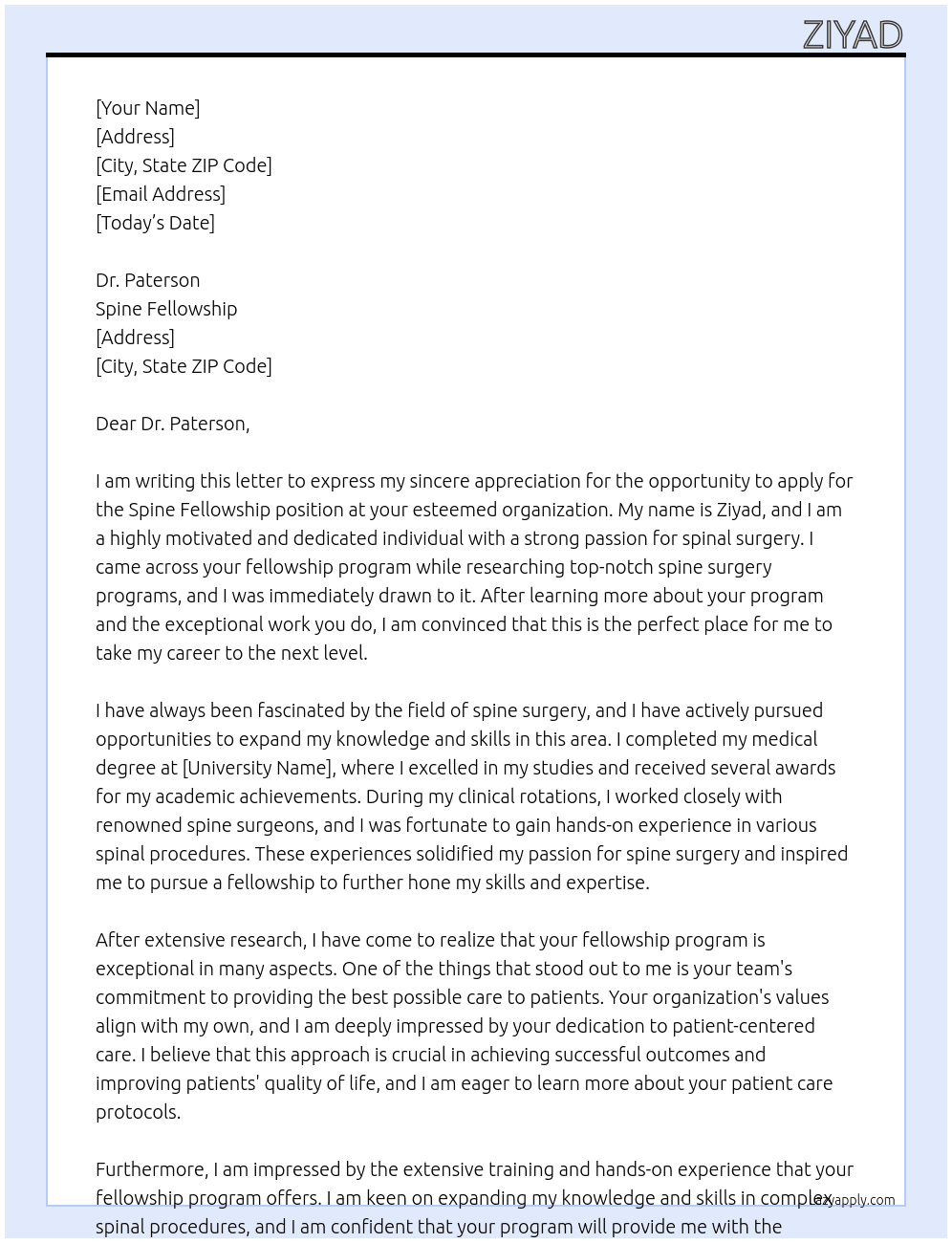 fellowship appliaction At spine fellowship Cover Letter