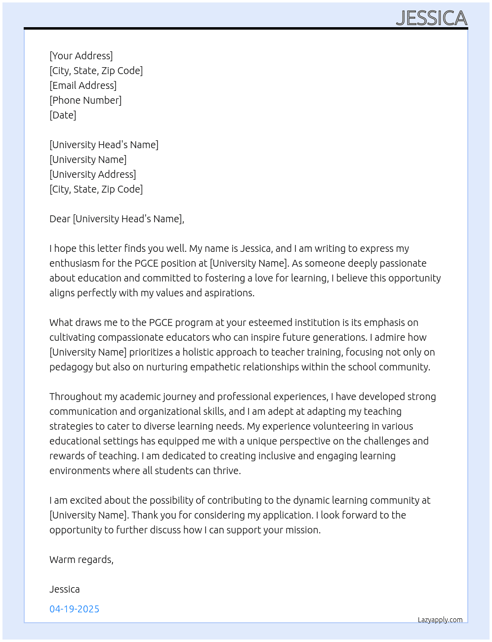 Cover letter for pgce - LazyApply