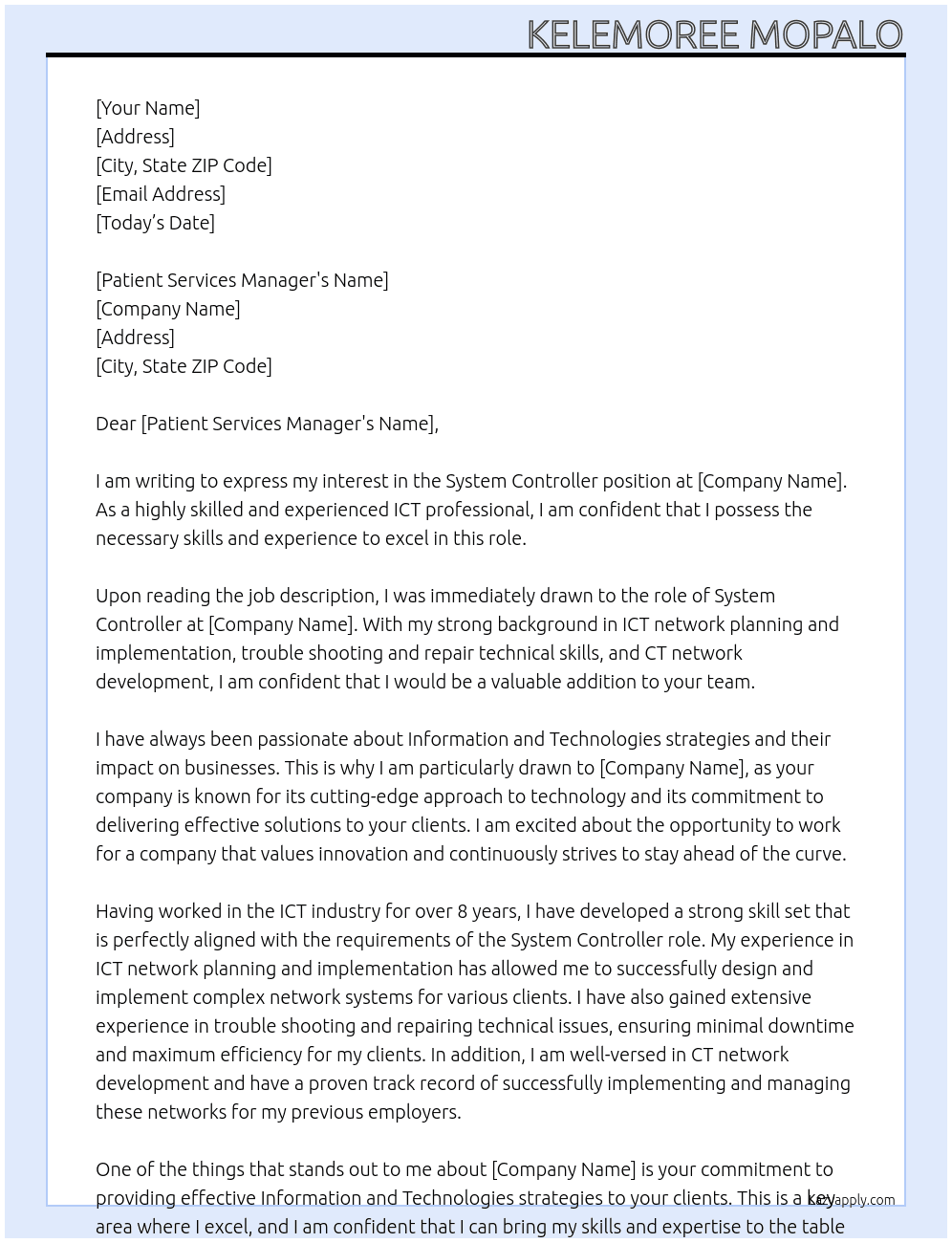 System Controller At Systems Controller Cover Letter